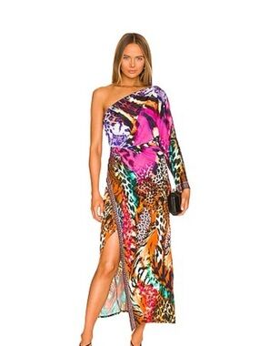 Camilla Multicolor Abstract Floral Silk Top in Purple and Pink